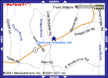 Map to Fellowship Hall, Shelburne MA